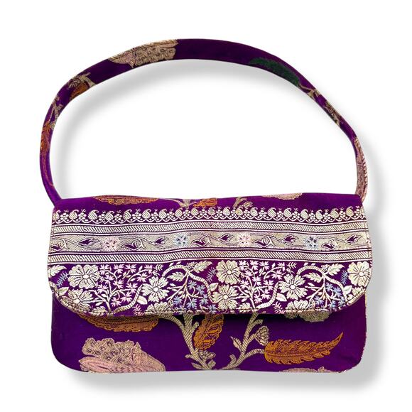 90's designer purple floral silk shoulder bag by SARAH SHAW LOS ANGELES - Picture 16 of 16
